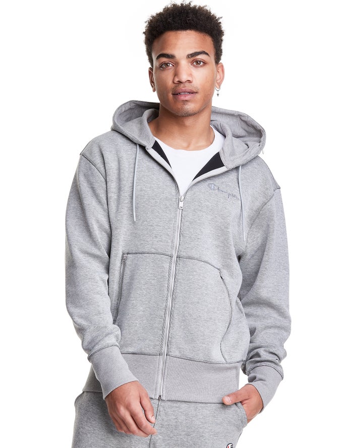 Sudadera Con Capucha Champion Hombre - Tech Weave Full Zip Script Logo ( Gris ) 3764195-IN